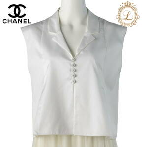 【返品可】CHANEL シャネル ココボタン ノースリーブ シャツ トップス カットソー ベスト 40 白 ブランド アパレル 中古 中古品-非常に良い