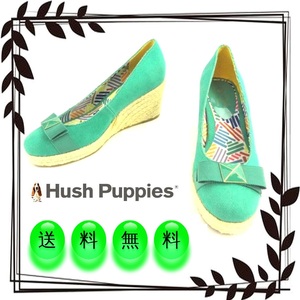 レディースパンプス 8cmヒール ジュートウェッジ リゾートパンプス キャンバス ハッシュパピー Hush Puppies 本州送料無料 23cm 緑 S5367