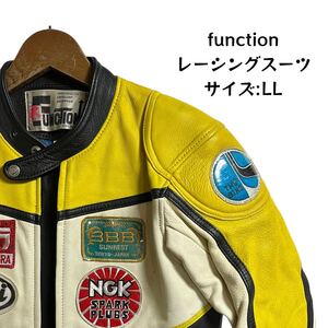 FUNCTION ファンクション レーシングスーツ 革ツナギ ジャンプスーツ ツナギ モータースポーツ イエロー/ホワイト/ブラック LL