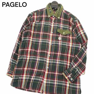 PAGELO パジェロ アンジェロ コーデュロイ切替★ 長袖 ダブルガーゼ ワーク チェック シャツ Sz.L　メンズ　A4T06860_6#C