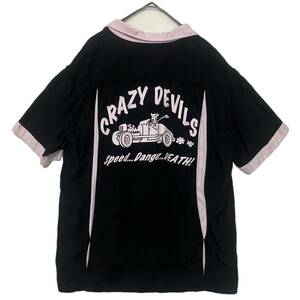 【 GOOD ROCKIN 】 ボーリング シャツ ピン ボタン ロカビリー S 黒 ピンク ブラック グッドロッキン crazy devils