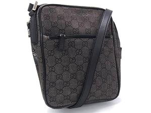 1円 GUCCI グッチ 03136 GG柄 GGキャンバス×レザー クロスボディ ショルダーバッグ 斜め掛け ブラック系 DB0488