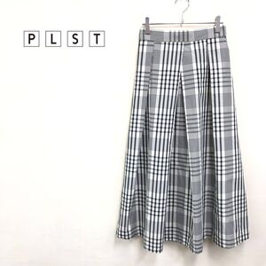 1O2795-K-N◆良品 PLST プラステ プリーツロングスカート◆sizeM オフ白 チェック柄 シャリ感 ウエストゴム 裏地なし キレイめカジュアル