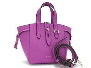 1円 ■極美品■ FURLA フルラ ネット レザー 2WAY ハンドバッグ ショルダー クロスボディ 斜め掛けかばん レディース パープル系 FD6603