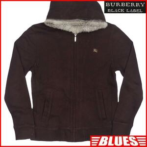 即決★BURBERRY BLACK LABEL★メンズM 廃版 パーカー ジャケット バーバリーブラックレーベル 2 茶 ノバチェック ラビットファー 三陽商会