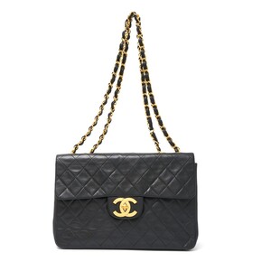 CHANEL シャネル デカマトラッセ 34 3番台 ダブルチェーン ショルダーバッグ ラムスキン ブラック×ゴールド金具 ココマーク レディース