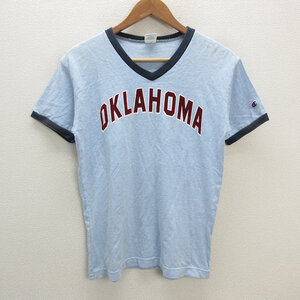 s■チャンピオン/champion Vネック 半袖リンガーTシャツ/OKLAHOMA【M】水色/MENS/47【中古】