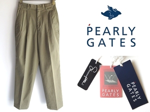 新品タグ付 PEARLY GATES パーリーゲイツ ハイウエスト ストレッチ タック ワイドテーパード チノパンツ 1 カーキ ベージュ ゴルフウェア