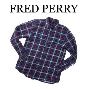 【1円～】FRED PERRY フレッドペリー 長袖シャツ ネルシャツ 紺赤色系 XL チェック トップス