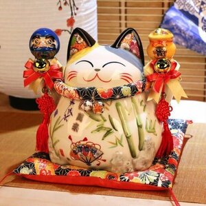 人気推薦★招き猫 貯金箱 白磁 陶磁工芸品 置物 雑貨 レトロ アンティーク 家 店舗 飾り 縁起物 財運 金運 クリスマス 新築 ギフ