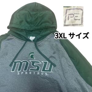 パーカー 3XL メンズ 裏起毛 グレー グリーン msu SPARTANS