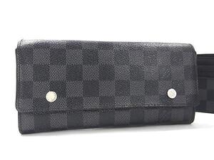 1円 ■美品■ LOUIS VUITTON ヴィトン N63084 ダミエグラフィット ポルトフォイユ ロン モデュラブル 二つ折り 長財布 ブラック系 FK1196