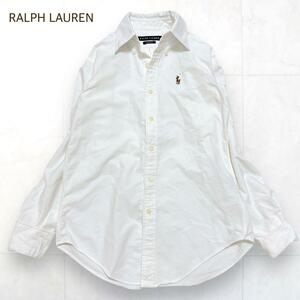 RALPH LAUREN ラルフローレン 長袖 オックスフォードシャツ 襟裏ストライプ ゆったり 白 レディース 0