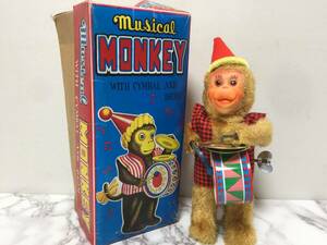 昭和レトロ　MUSICAL MONKEY　ミュージカルモンキー　ブリキ　シンバル　ゼンマイ　箱付き　高さ20cm　当時物　　　　MSE