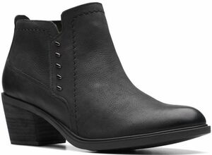 送料無料 Clarks 26cm ブーツ ブラック サイド ジッパー レザー スニーカー ヒール オフィス フォーマル パンプス ブーティー AAA166