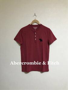 【新品】 Abercrombie & Fitch BIG ICON HENLEY NECK TEE アバクロンビー&フィッチ ビッグアイコン ヘンリーネック Tシャツ サイズS 半袖赤