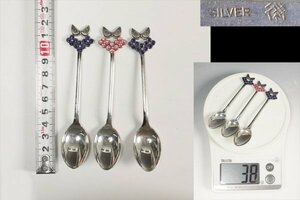 ⑨ シルバー 刻印有 スプーン 3本まとめて カトラリー 約38g SILVER 花と蝶