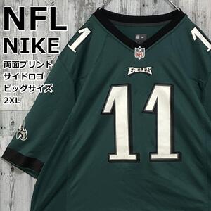 NIKEナイキ × NFLイーグルス 両面ラバープリント グリーン×ブラック 2XL アメフトゲームシャツ ユニフォーム ユニフォームシャツ 90s