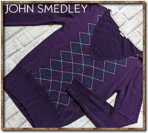 ☆JOHN SMEDLEY　ジョンスメドレー　アーガイルVネックニット　紫☆