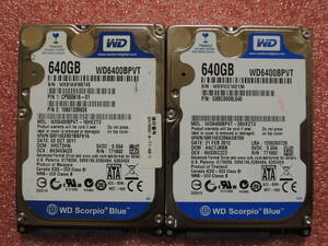 WD 2.5インチHDD WD6400BPVT 640GB SATA 2個セット #10305