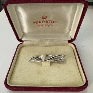 T619-M15-6380 MIKIMOTO ミキモト パールネクタイピン インフィニティタイピン トリニティラウンド 約4.5cm パール約6mm 収納箱付き