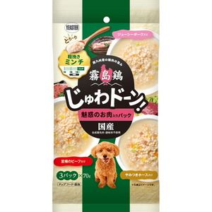 （まとめ買い）イースター 霧島鶏 じゅわドーン ミンチ 魅惑のお肉入りパック 210ｇ(70ｇ×3袋) 犬用フード 〔×12〕