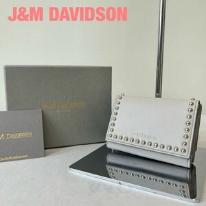 G0027★7 新品未使用タグ付き J&M DAVIDSON ジェイアンドエムデヴィッドソン 本革 レザー スタッズ 3ホールド コンパクト ウォレット 財布