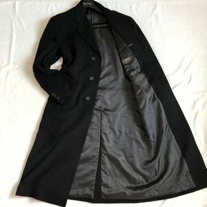 1円～【圧巻のカシミヤ100％】CLOTHING クローシング ロングコート ステンカラー チェスターコート メンズ XL LLサイズ 黒 ブラック