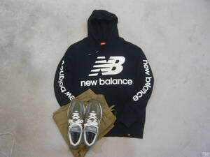 new balance ニューバランス NBロゴ プルオーバース ウェットパーカー 黒 ブラック メンズM