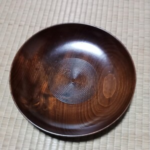 【キッチン雑貨】USED　木製菓子器　直径21cm　くり抜き？