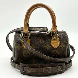 ●高級●LOUIS VUITTON ルイヴィトン 2way ミニスピーディ ハンドバッグ ショルダーバッグ 鞄 かばん モノグラム 斜め掛け可 レザー PVC 茶