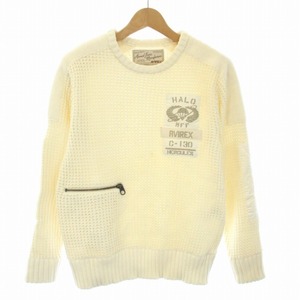 アヴィレックス AVIREX WAPPEN COTTON KNITS ニット セーター コットン ワッペン 長袖 M 白 アイボリー 6194017 /TK メンズ