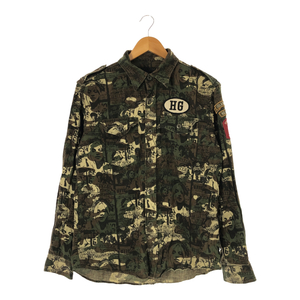 ◆中古品◆HYSTERIC GLAMOUR ヒステリックグラマー シャツ 長袖 ミリタリー 総柄 メンズ Mサイズ E50347NSS