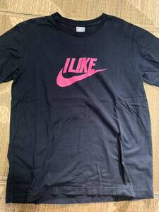 NIKE Tシャツ ILIKE ロゴ 黒ピンク　クラッシュ加工　ビンテージ ナイキ サイズM 希少　NSW