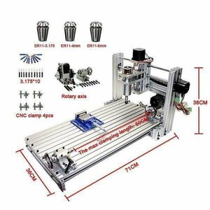 アルミ加工にも対応した4軸フライスのCNC3060。CAD/CAM付属。卓上CNCフライス、切削ルーターミニ四駆、ルアー製作に