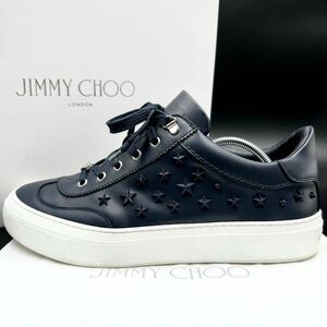 1円 【美品】 JIMMY CHOO ジミーチュウ 【満点の星空】 メンズ ローカット スニーカー シューズ 靴 星 スター スタッズ ネイビー 28cm相当