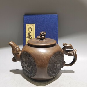 蔵友旧蔵出 紫砂壺 四大神獣壺 顧景舟款 原礦古銅砂 茶道品 煎茶道具 文房賞物 希少珍品