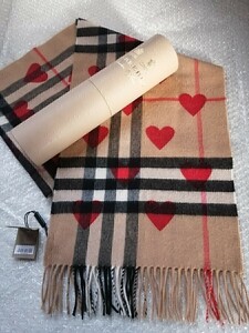 【未使用タグ付き】BURBERRY バーバリー マフラー カシミア100％ キャメル レッドハート　未使用　送料無料　ストール　スカーフ　ショール