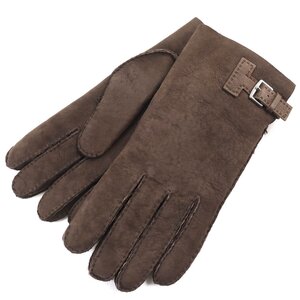 未使用品△エルメス 072038G GANTS HOMME PHILIPPE MARRON/TAUPE FONCE シルバー金具 ムートン グローブ 手袋 ダークブラウン 9 メンズ