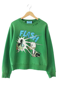 グッチ GUCCI ×Disney ディズニー 21AW Donald Duck Sweatshirt Green ドナルド ダック プリント ダメージ加工 スウェット トレーナー S