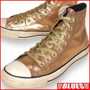 即決★CONVERSE★26cm レザーハイカットスニーカー コンバース メンズ 7.5 ピンクゴールド 本皮 8ホールシューズ 本革 オールスター