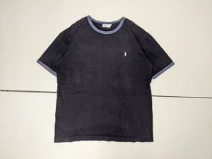 2．POLO RALPH LAUREN ポロ ラルフローレン サンフェード 半袖 リンガーTシャツ メンズL ダークネイビーうす紫系 x204