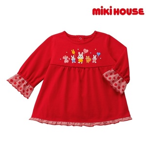 即決です！【ミキハウス】新品未使用♪mikihouse 90cm 85cm～95cm うさこお花フリル 長袖Ｔシャツ ベビー キッズ 子供服 女の子 ギフト 赤