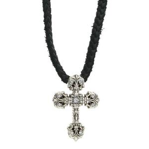 クロムハーツ Chrome Hearts FILIG/CROSS-XSM P/D/フィリグリークロスXS Wレザーブレイド/PAVEダイヤペンダントネックレス 中古 SS07