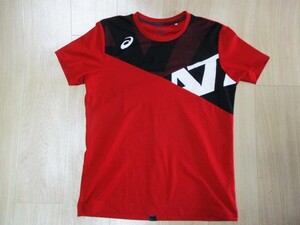 アシックスA77・ドライ半袖Tシャツ・赤×黒色・サイズM