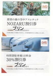 最新 時間貸駐車場1日料金 30％割引券と那須の森の空中アスレチックNOZARU割引券 各1枚 日本駐車場開発 株主優待券 2024年10月31日迄