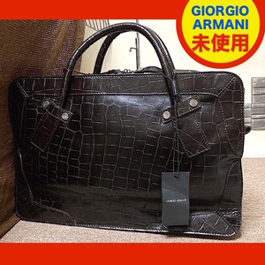 15Z241206F 未使用 GIORGIO ARMANI ジョルジオアルマーニ メンズ クロコ型 ブリーフケース 検 トート ショルダー リュック ボストン レザー