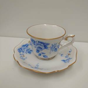 ＃1669A【Noritake/ノリタケ ivory china/アイボリーチャイナ カップ＆ソーサー セット ティー コーヒー 花柄 青 陶器 保管品】