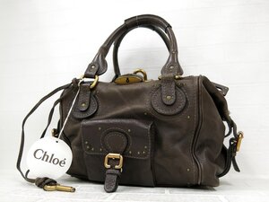 ◆Chloe クロエ◆パディントン◆ロゴ型押し◆カーフ レザー 本革◆ハンド バッグ◆ブラウン ゴールド金具◆腕掛け◆肩掛け◆A9500