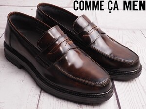 新品定価3.1万円 COMME CA MEN コムサメン 日本製 ガラスレザー パティーヌ コマンドソールコインローファー27㎝ 茶(14) 48ZR06